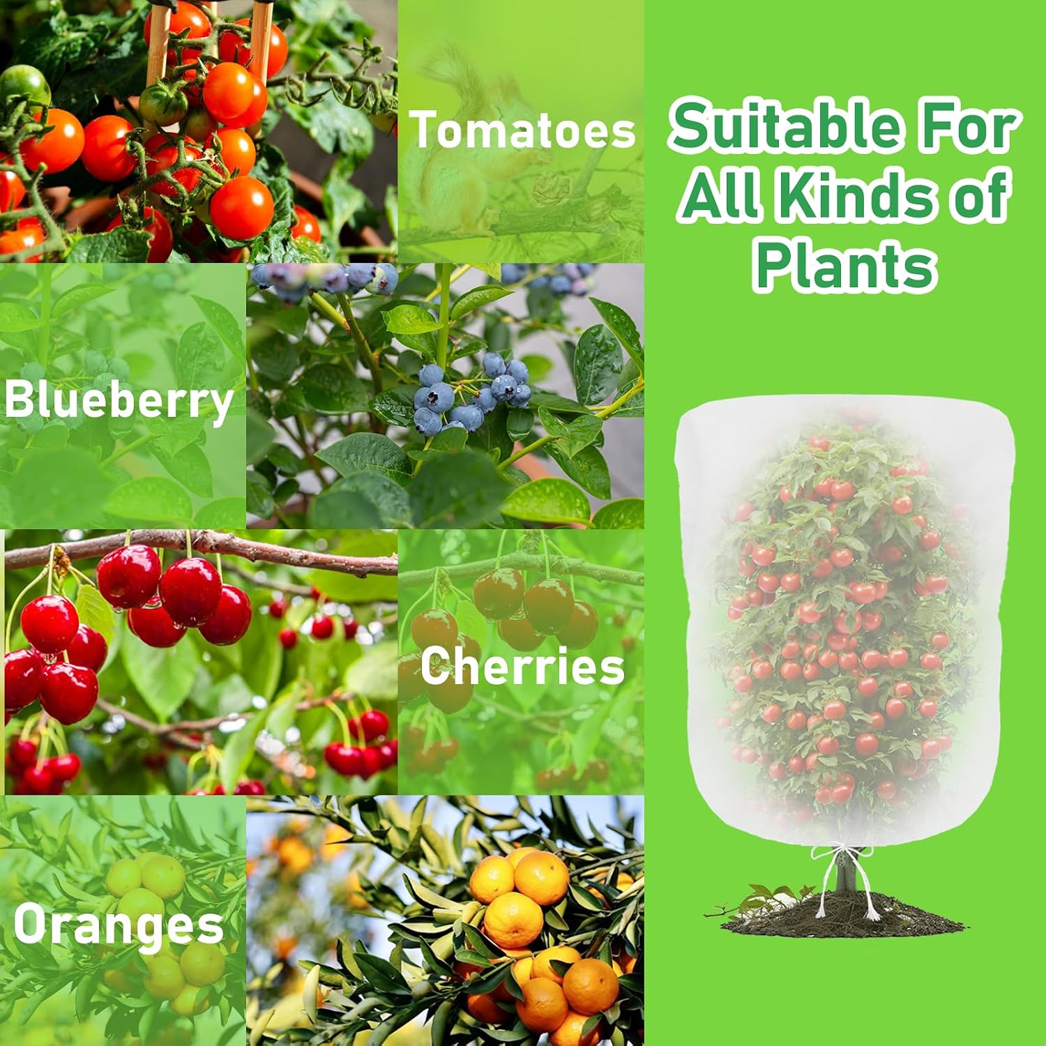Evoio Bird Netting for Garden Blueberry Bushes Fruit Tree Netting Cover Plant Protection Mesh Bags with Drawstring, 4