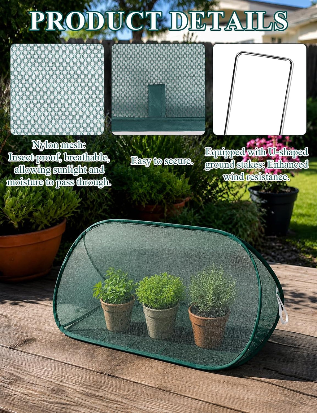 4 Pcs Pop Up Garden Mesh Plant Cover, 39" x 15" x 15" Foldable Plant Protector Net Cage for Raised Beds, Vegetables