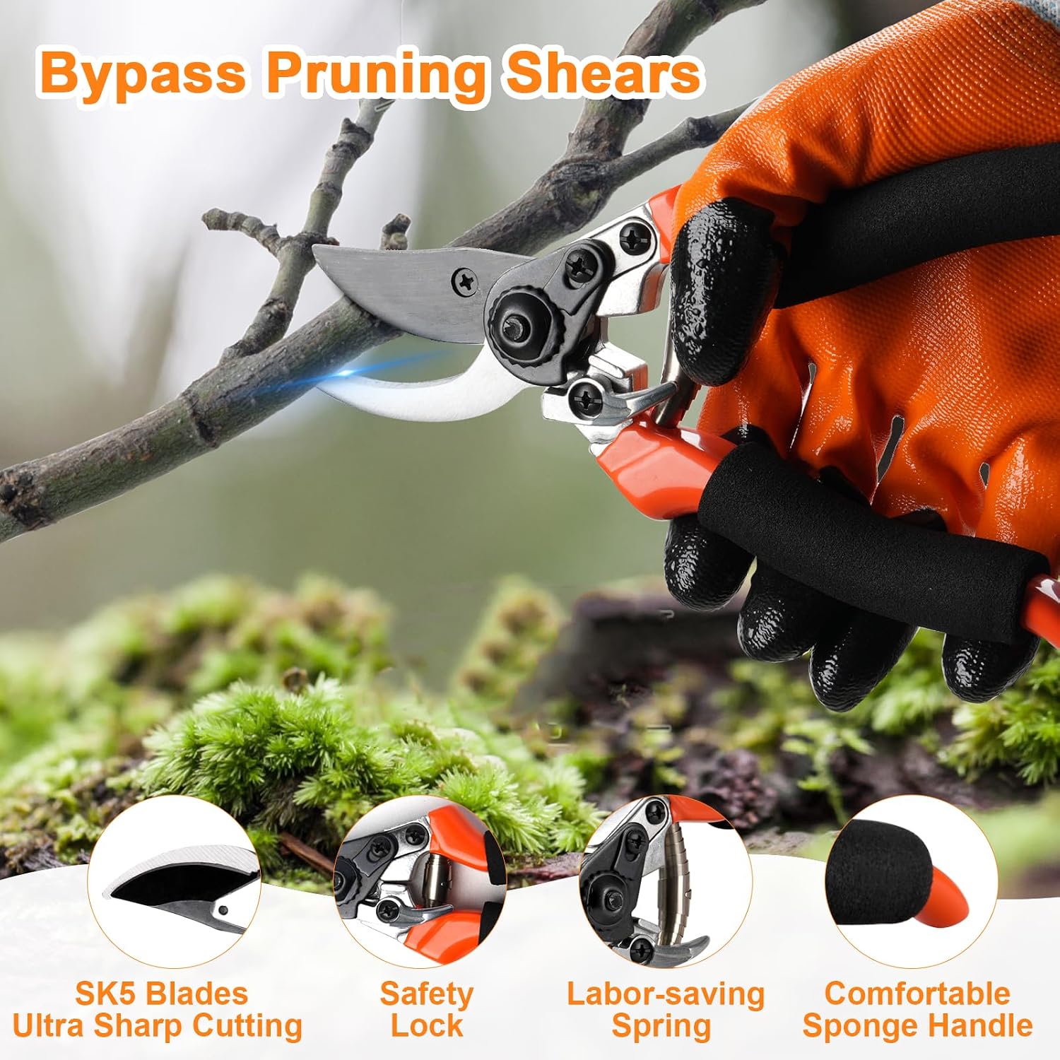 6Pcs Pruning Shears Set with Bypass Pruning Shears, Garden Scissors, Pruning Snips,Saw,Gloves,Storage Bag,Handheld