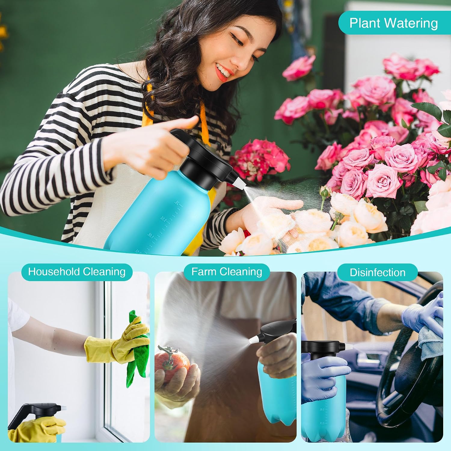 0.5 Gallon Electric Spray Bottle Plant Mister Blue Style | Rechargeable Battery Powered Sprayer with Adjustable Spout