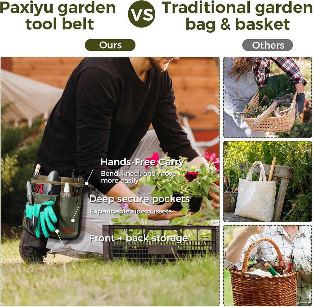 Garden Tool Belt for Women & Men, Wide Denim Garden Apron with 5 Pockets, Adjustable Utility Tool Pouch for Gardening
