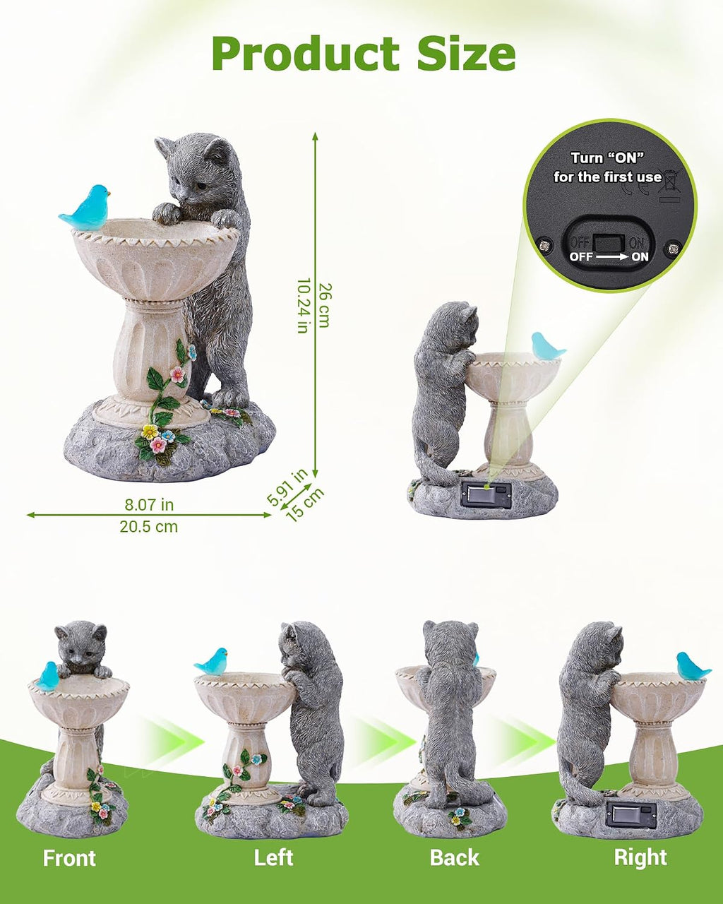 Solar Cat Statue for Garden Decor: IP44 Weatherproof Resin with Automatic Lighting - No Installation- Outdoor Yard