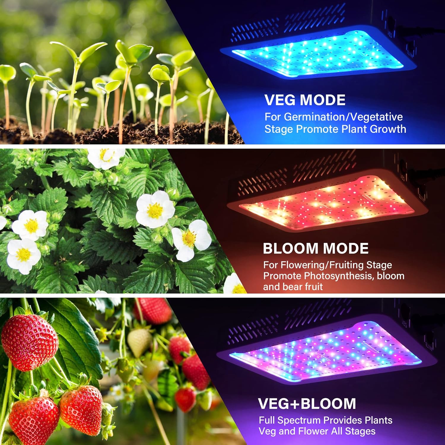 Beelux 1000w LED Grow Light for Indoor Plants Full Spectrum, Upgrade Dual Chips and Dual Switch Plant Grow Lights for