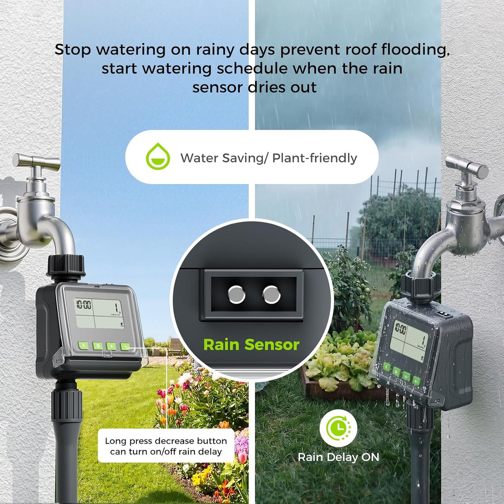 Sprinkler Timer for Garden Hose, Programmable Watering Timer with Rain Delay, Outdoor Automatic& Manual Irrigation