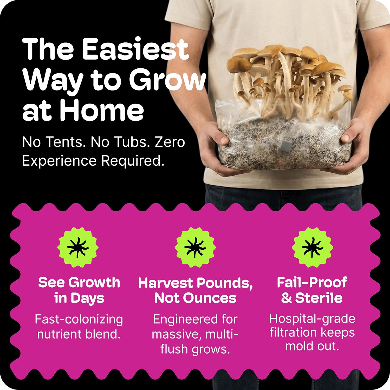 Mushroom Grow Kit – All-in-One 4LB Grow Bag with Self-Healing Port – Fast-Colonizing Universal Substrate for Any