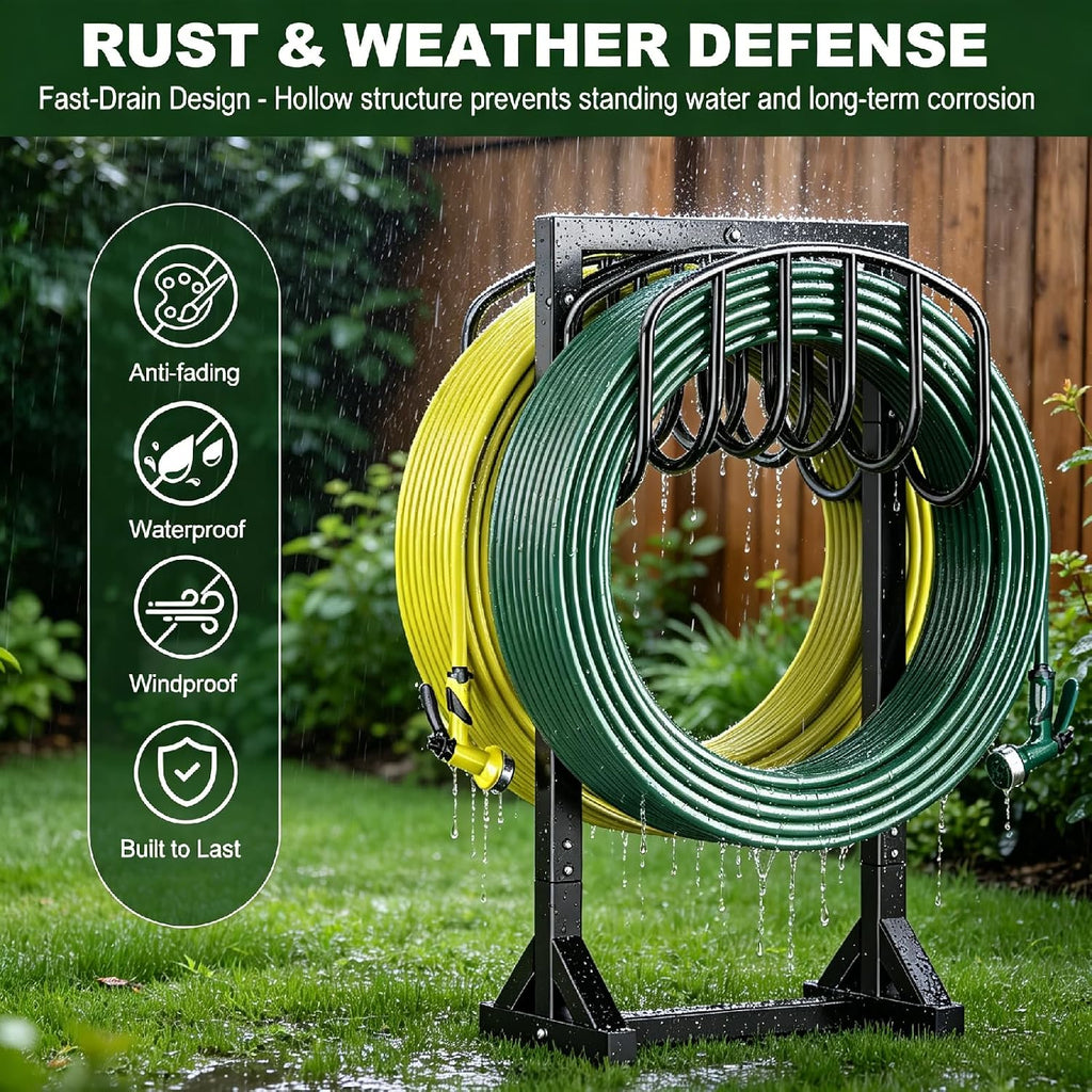 HeroicLion Garden Hose Holder Holds 2 x 151FT Hoses, Heavy-Duty Metal Freestanding Hose Stand Hanger with Stable Base