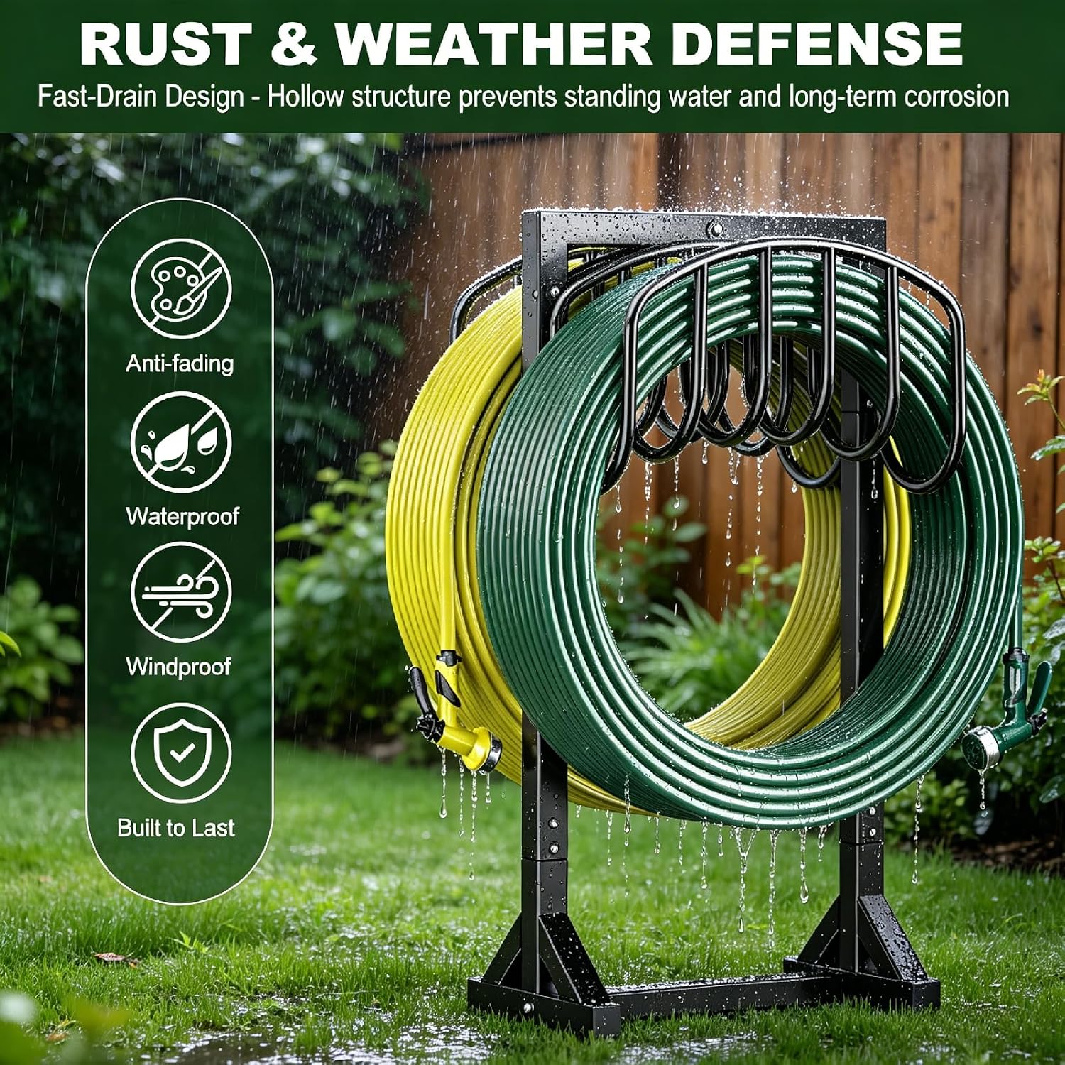 HeroicLion Garden Hose Holder Holds 2 x 151FT Hoses, Heavy-Duty Metal Freestanding Hose Stand Hanger with Stable Base