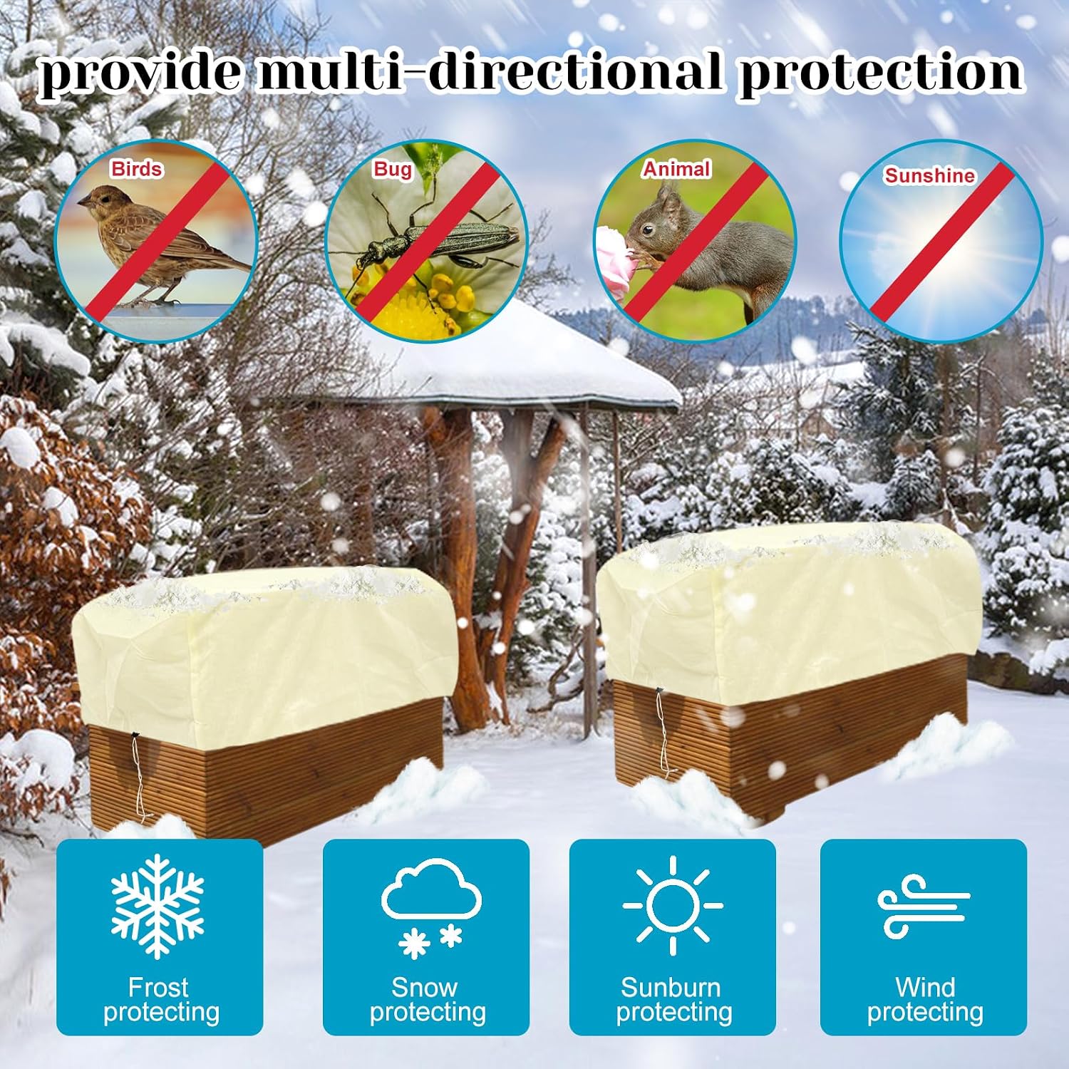 4 Pcs Rectangular Planter Box Cover Freeze Protection, Flower Box Covers Winter Frost Blanket with Drawstring for