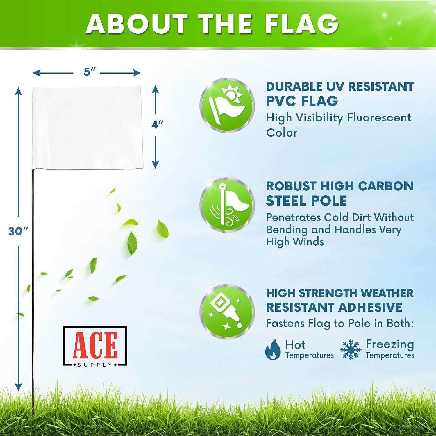 White Marking Flags 100 Pack - 4x5x30 Inch White Flags for Yard - Markers For Lawn, Irrigation, Landscaping, Survey &