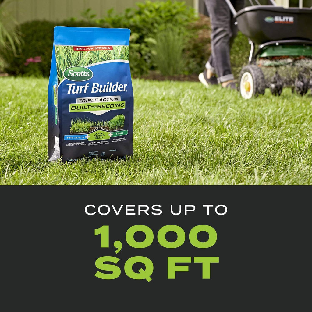 Scotts Turf Builder Triple Action Built for Seeding, 4.3 lbs. | Weed Preventer and Fertilizer for New Lawns, Covers