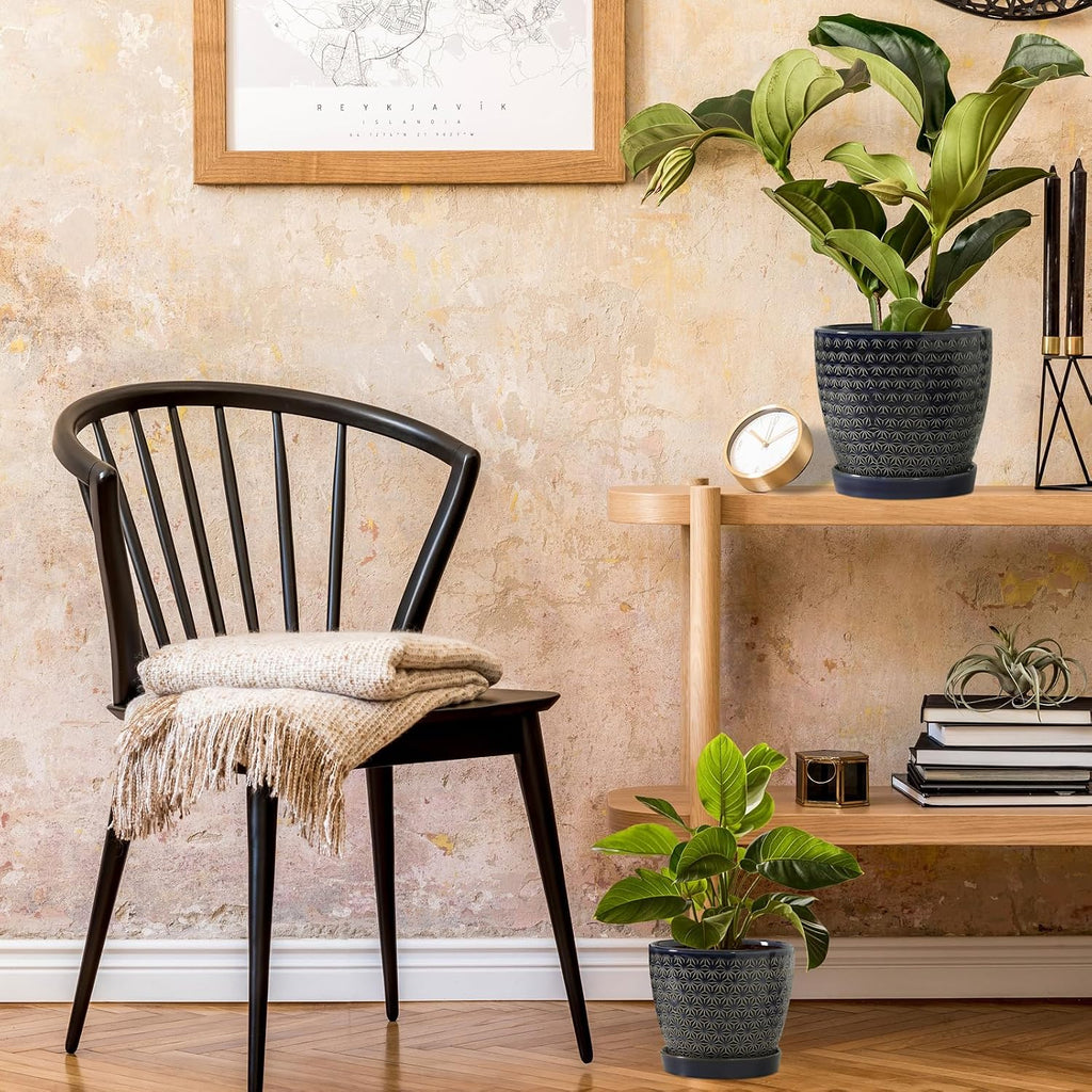 Plant Pots, Planters for Indoor Plants, Ceramic Plant Pots, 6.5+5.5 inch Plant Pot with Drainage and Saucer, Pots for