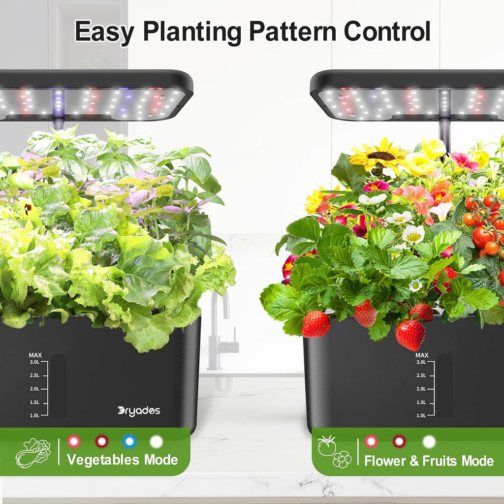 Indoor Garden 10 Pods Hydroponics Growing System w/LED Grow Light | Plant Germination Kit, Smart Quiet Pump, Adjustable