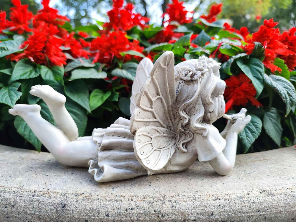 Fairy Garden Decor, Angel Holding a Bird Garden Statues for Outside | Resin Fairies for Fairy Garden, Cute Yard