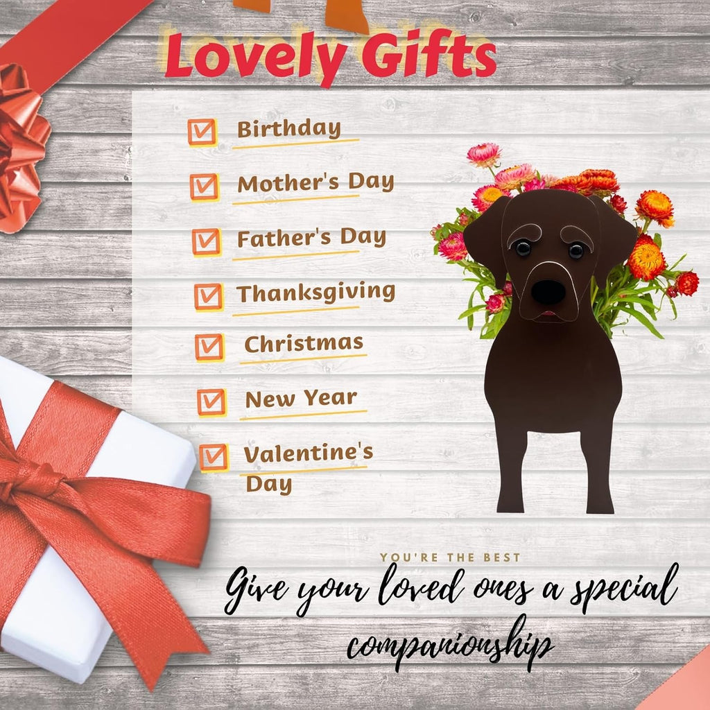 Chocolate Labrador Dog Planter Pots, Animal Shaped Flower Pot | Cute Plant Gift for Women and Pet Lovers, Indoor