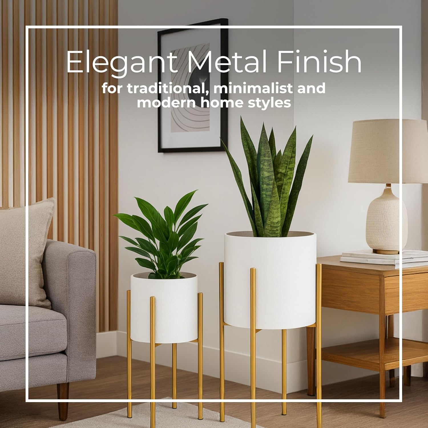 Decorative Flower Pots with Metal Stand for Home Decor - Modern Planters for Hallway, Entryway, and Living Room Decor