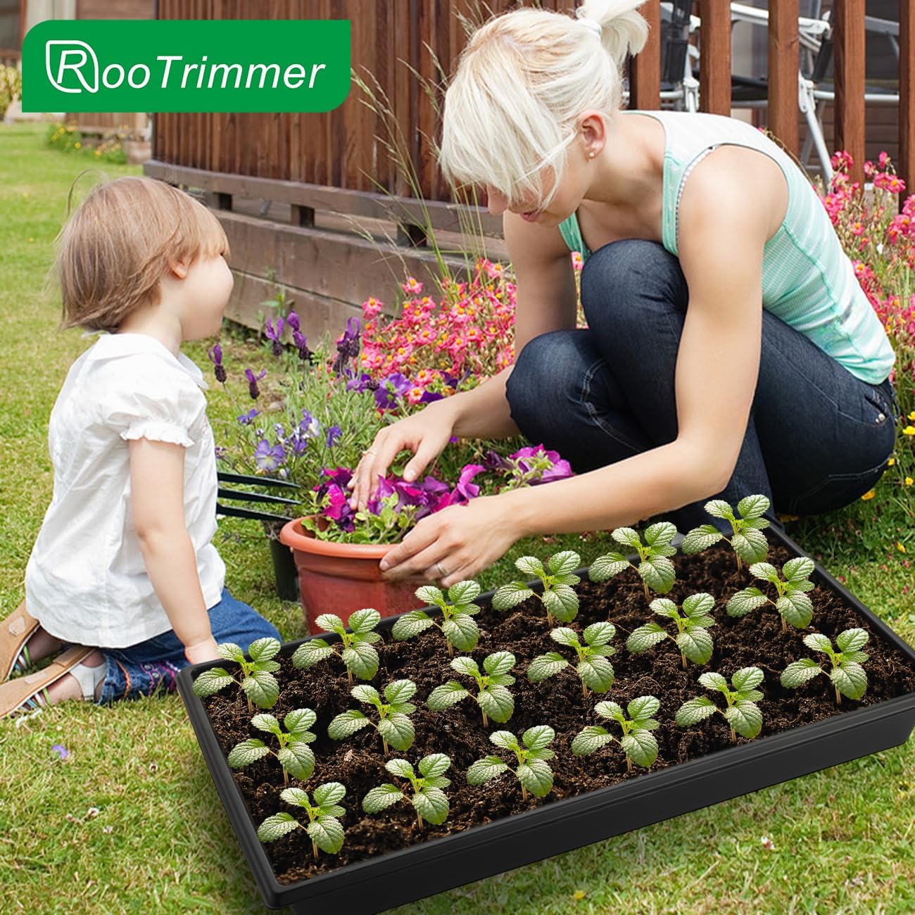 RooTrimmer Seed Starter Kit - 10 Pack 1020 Seed Trays with 2 Seedling Heat Mats for Plants (10"x20.5"), Complete Seed