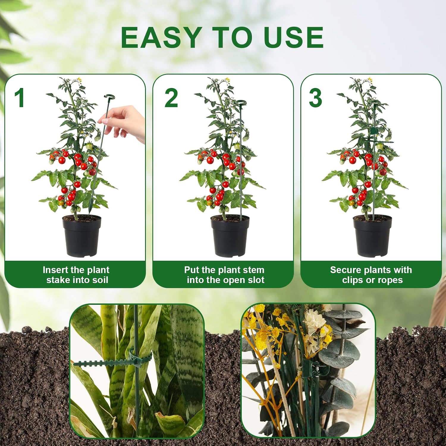 5Pack Plant Support Structures, 11'' Twig Plant Sticks with Orchid Clips Mini Scissors & Twist Ties, Flower Stakes for