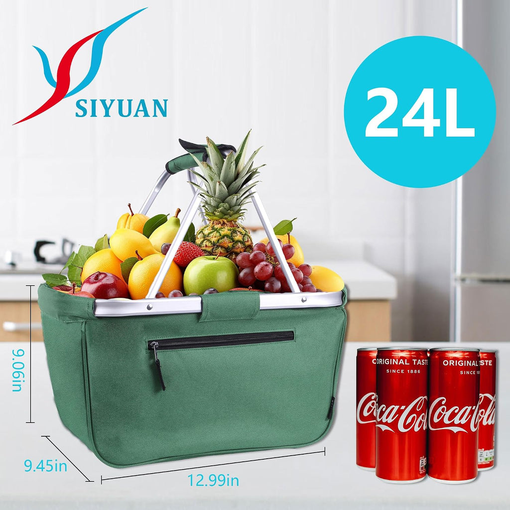 Picnic Basket, SIYUAN 24L Collapsible Market Basket with Two Handles Portable Canvas Grocery Basket Reusable Christmas
