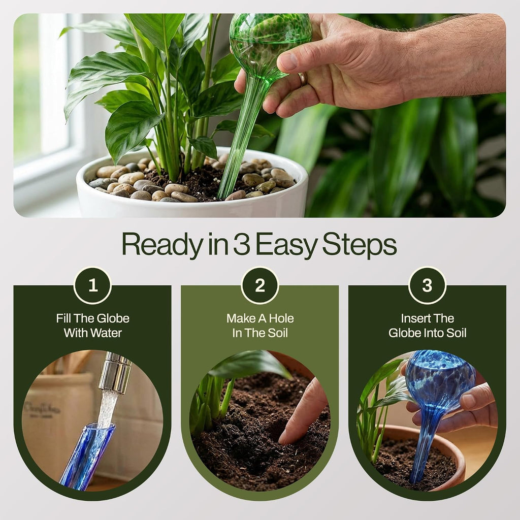 Besti Large Self Watering Globes for Plants Hands Free | Durable, Multicolored Glass Craftsmanship | Holds 380-400ml