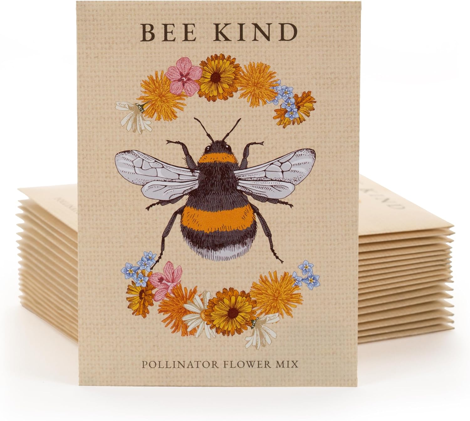 Bee Kind Pollinator | Beautiful Bee Art | Environmental Favors Cards for Guests Seed Packets | Pollinator Wildflower