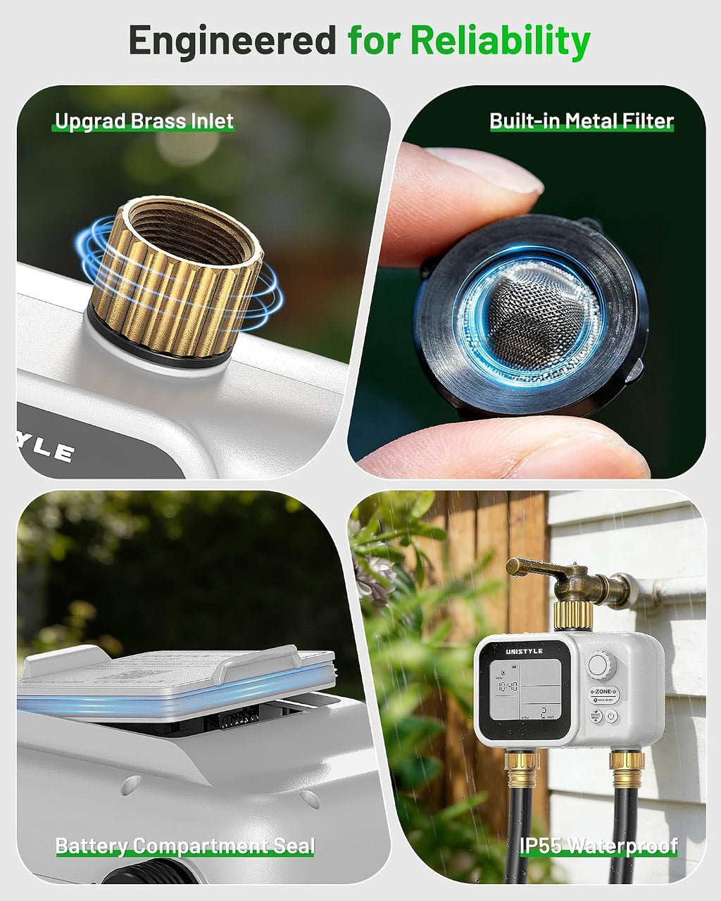 [All-New 2027] 2 Zone Ball Valve Sprinkler Timer Brass Inlet, Low-Pressure Starts at Zero Pressure, Unistyle Water