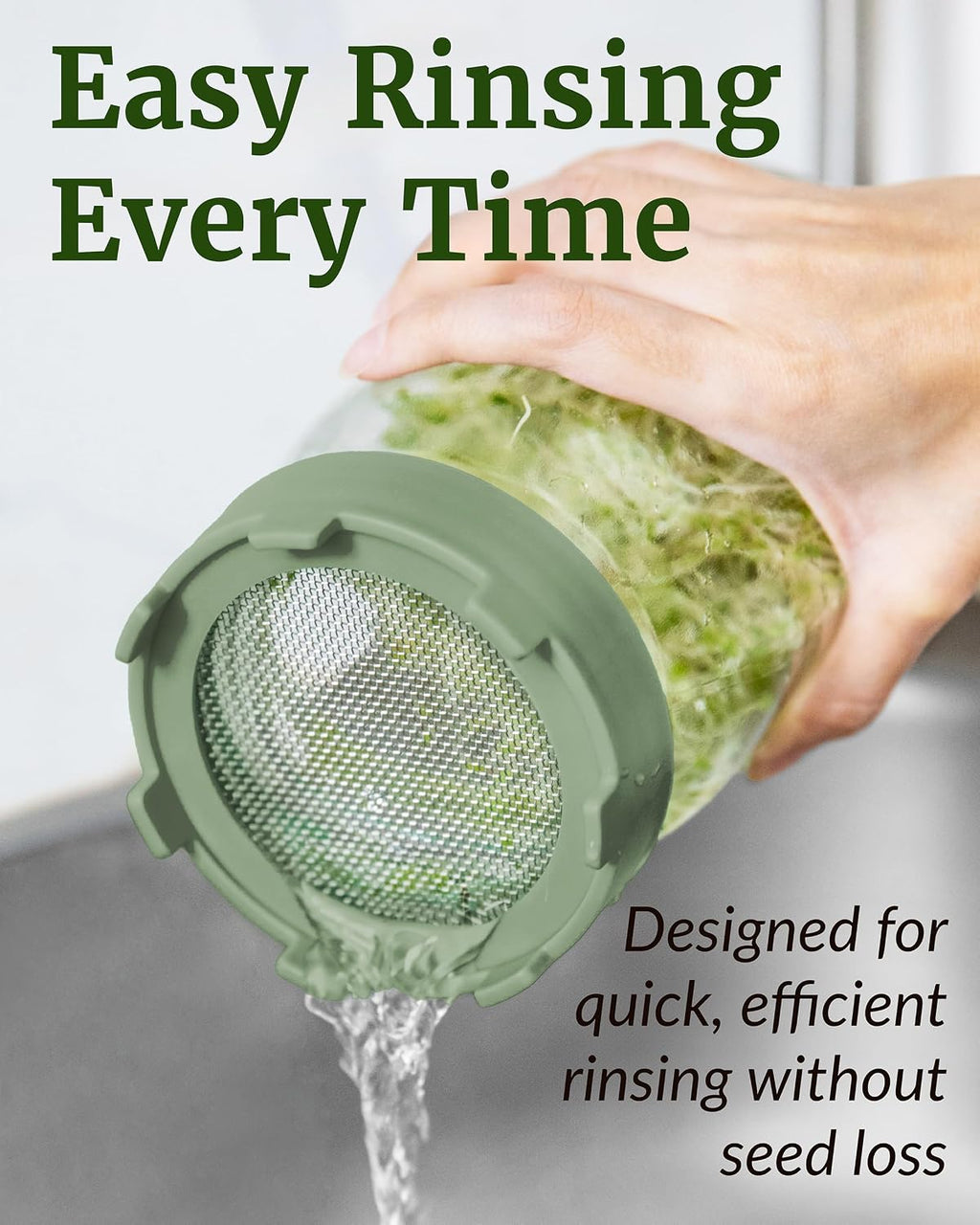 Elementi Sprouting Jar Kit - Set of 2 Wide Mouth Mason Jars with Sprout Lids & Stainless Steel Mesh Screen - Seed