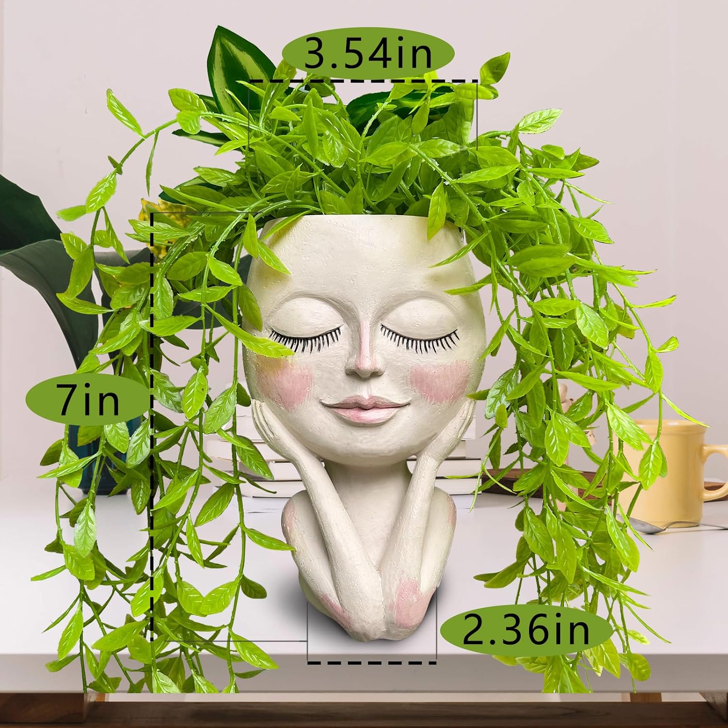 Face Planter Pot for Succulents, White Head Plant Pot with Drainage Hole | Funny Face Planter with Drainage Hole