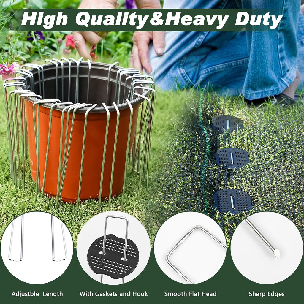 Landscape Staples 6 Inch 200 Pack Kit, Heavy Duty 11 Gauge Hot-Dip Galvanized Garden Stakes with 200 Gaskets & 1 Pick