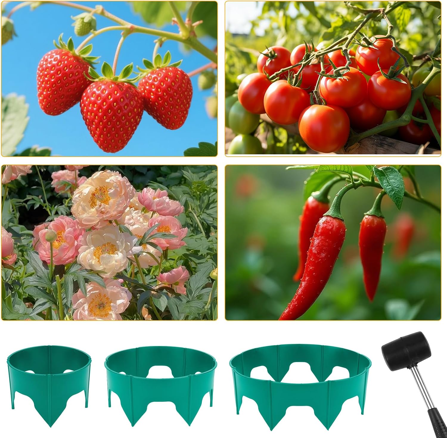 24 PCS Interlocking Planting Grow Rings Panels with Hammer, Green | Snap-together Components, Custom Rings in Varied