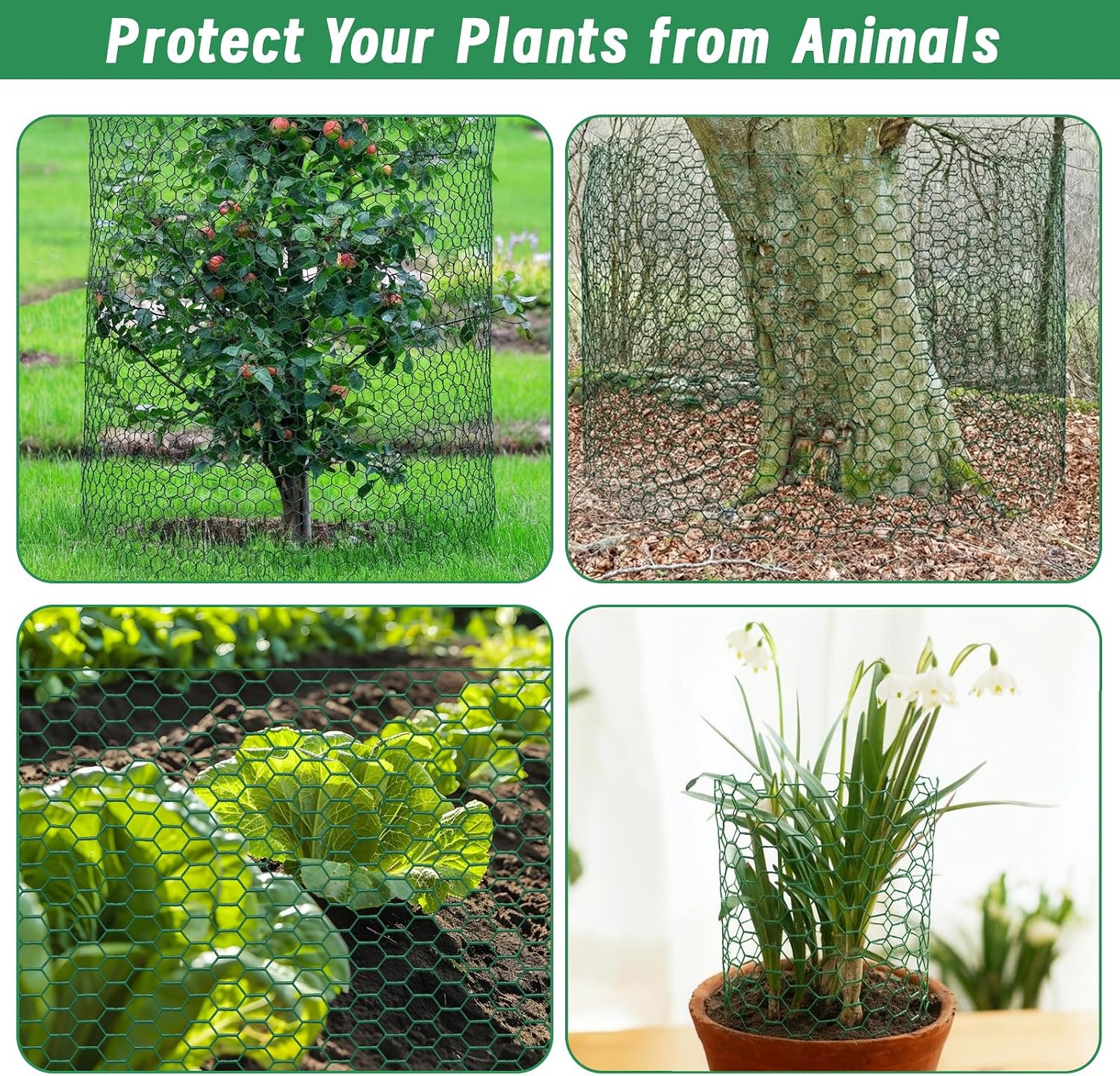 Convivium Plant Protectors from Animals, 0.8mm Free-Cut Green Chicken Wire Mesh, PVC Coated Tree Trunk Guard & Garden