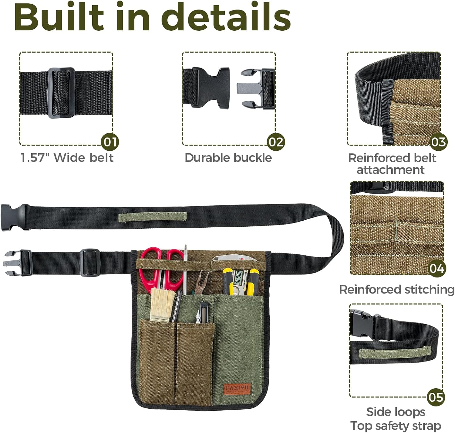 Garden Tool Belt for Women & Men, Slim Denim Garden Apron with 4 Pockets, Lightweight Adjustable Tool Pouch for