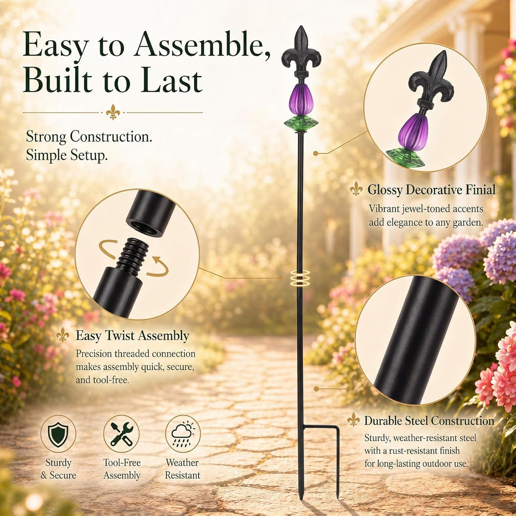 Tandefio 3 Pcs Decorative Garden Stakes Outdoor Metal Yard Decor 25" H Flower Bed Plant Pick Stick Art Ornament Decor