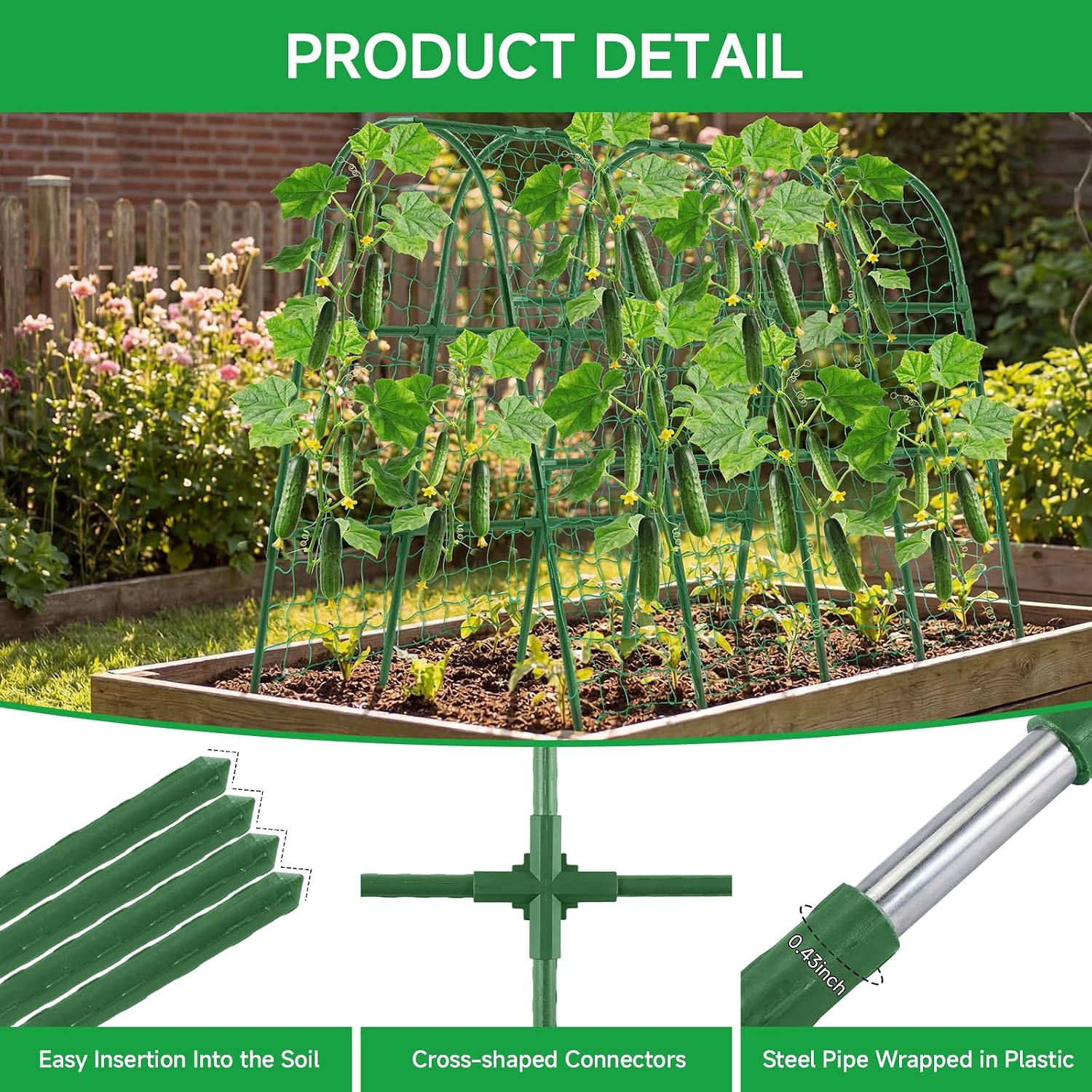 48x65 Inch Cucumber Trellis for Raised Bed U-Shape Garden Trellis | Garden Arch Trellis for Climbing Plants Outdoor