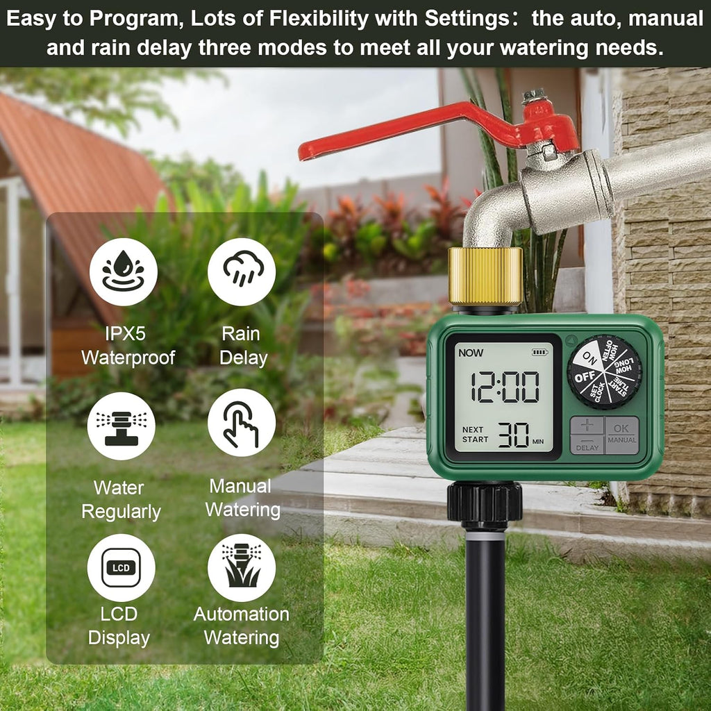 Water Timer for Outdoor Garden Hose, Sprinkler Timer for Garden | Faucet Timer with Auto/Manual/Rain Delay Mode