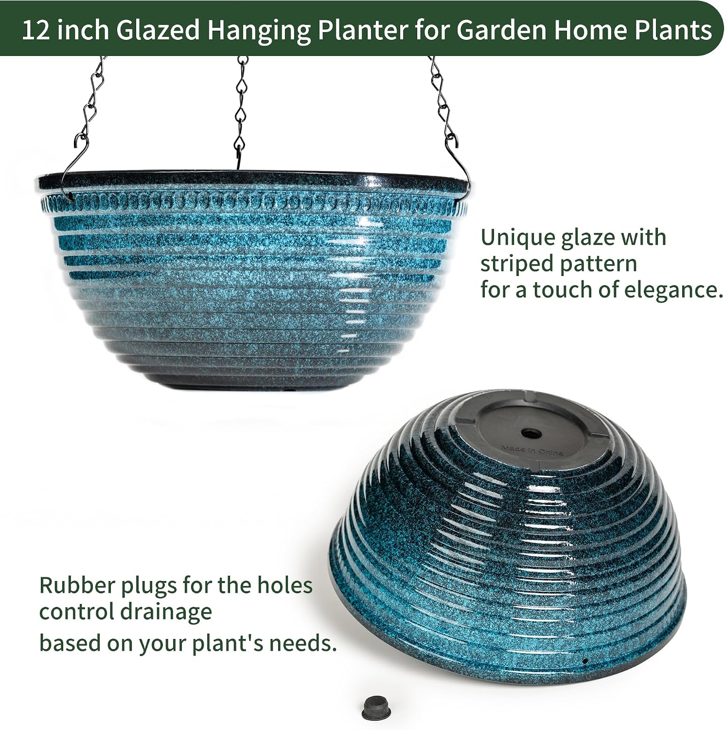 Vanslogreen 12 inch Hanging Planters for Indoor Outdoor Plants, 2 Pack Large Hanging Flower Pots with Drainage Holes