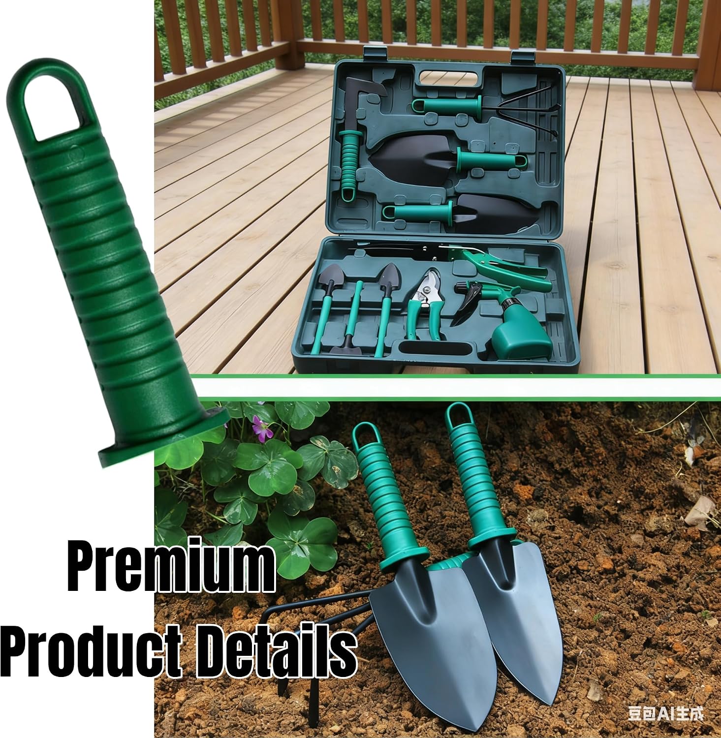 10-Piece Garden Tools Set - Heavy Duty Hand Gardening Kit: Shovel, Pruners, Trowel, Rake for Plant Care, Bonsai