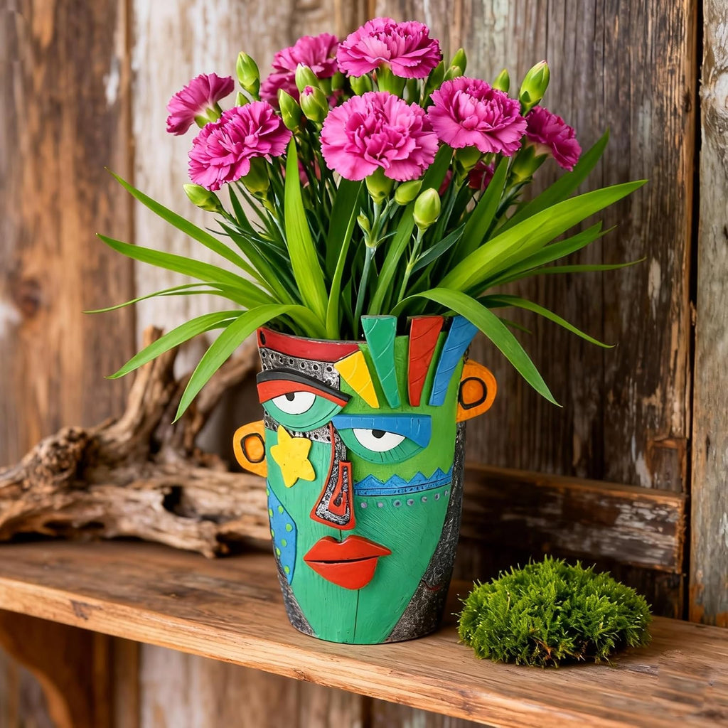 Abstract Face Planter Pot - 8inch Picasso Style Unique Plant Pots | Planters for Indoor Plants with Drainage Hole, Fun