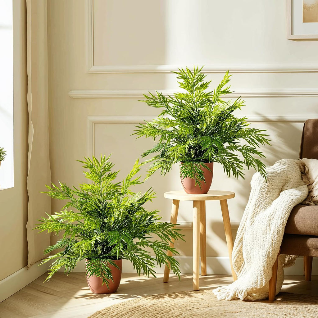 2 Pack Artificial Fern Plants in Pots Artificial Boston Ferns Potted Plants Faux Fern Bush Plant Shrubs Greenery for