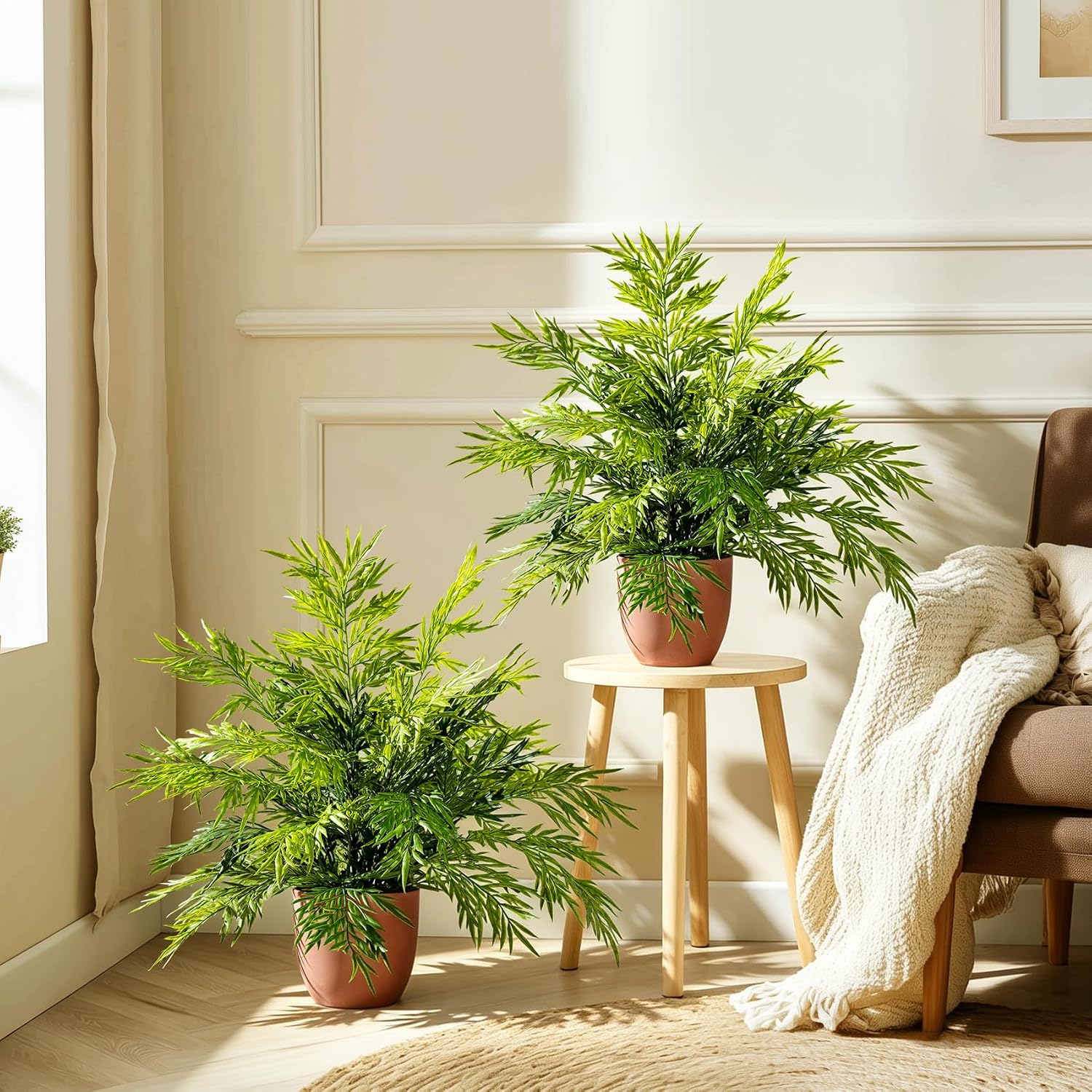 2 Pack Artificial Fern Plants in Pots Artificial Boston Ferns Potted Plants Faux Fern Bush Plant Shrubs Greenery for