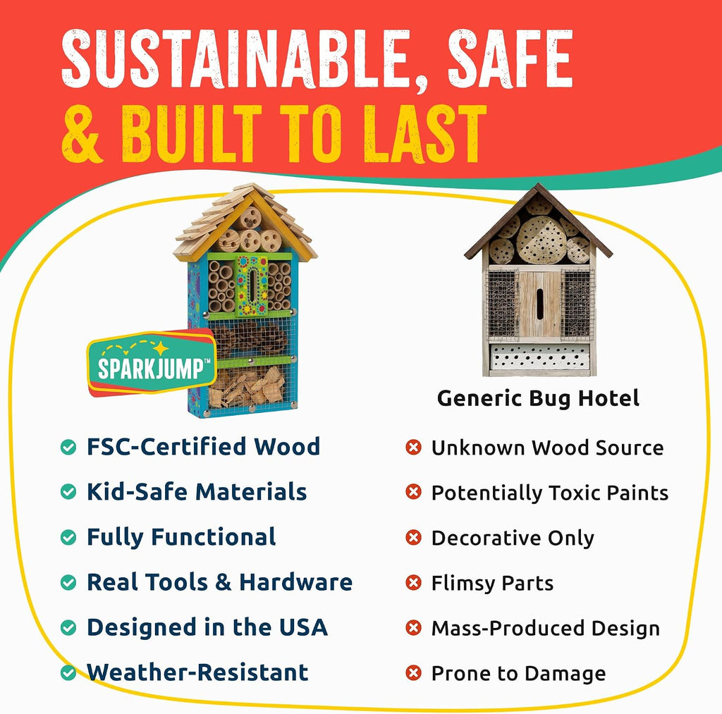 Premium Bug Hotel Kit for Kids, Easy Wood Bug House Kits | Bug House for Kids with Tools, Paints & Glue, Insect Hotel