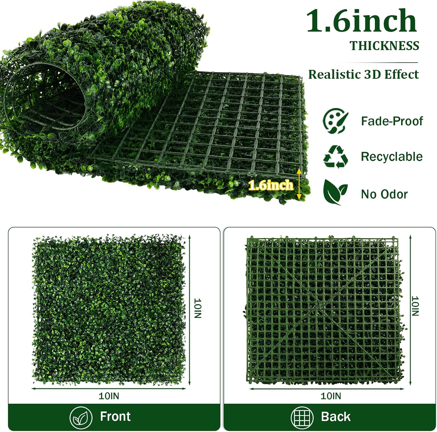 Artificial Grass Wall Panels Backdrop, 10"X10" 12P(8.4 sqft) UV-Anti Faux Greenery Privacy Fence Screen, Artificial
