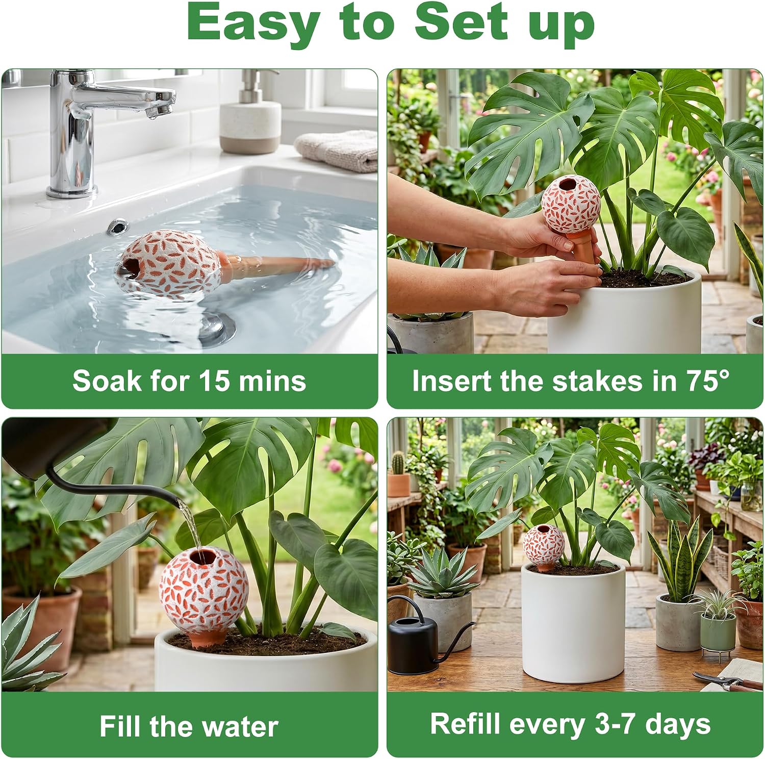 4-Pack Terracotta self-Watering Stakes for Indoor Plants | Watering the plants in a healthier way: Watering plants