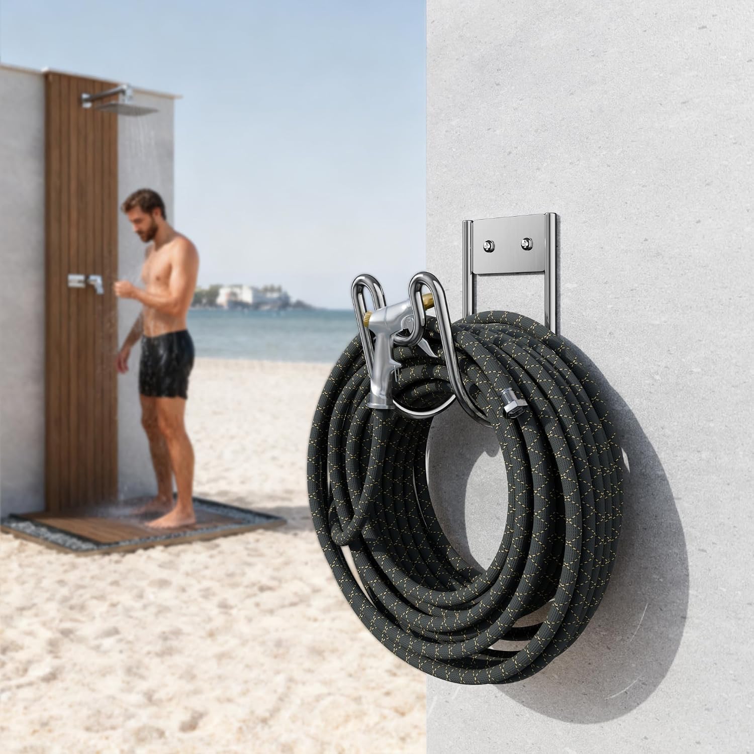 Garden Hose Holder Wall Mount - SS304 Stainless Steel Water Hose Hanger Heavy Duty Rack for Extension Cords Vacuum Hose