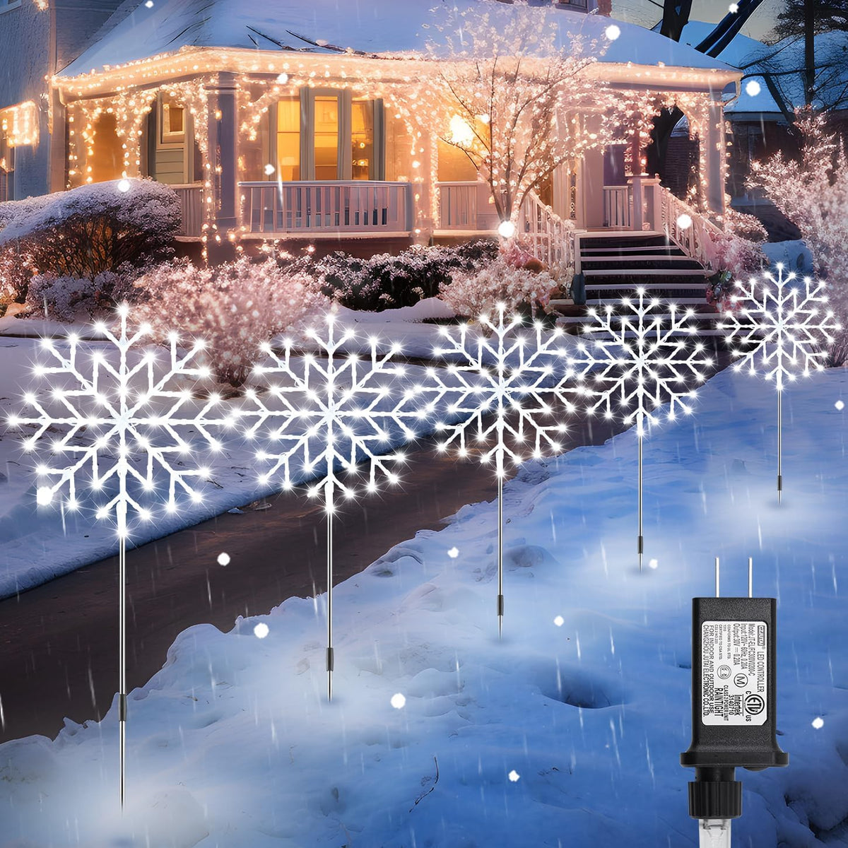 Brightown Snowflake Lights Outdoor, 5 Large Snowflake Christmas Pathway Lights Outdoor Christmas Decorations Yard Sidewalk Walkway Driveway Marker Stake, White