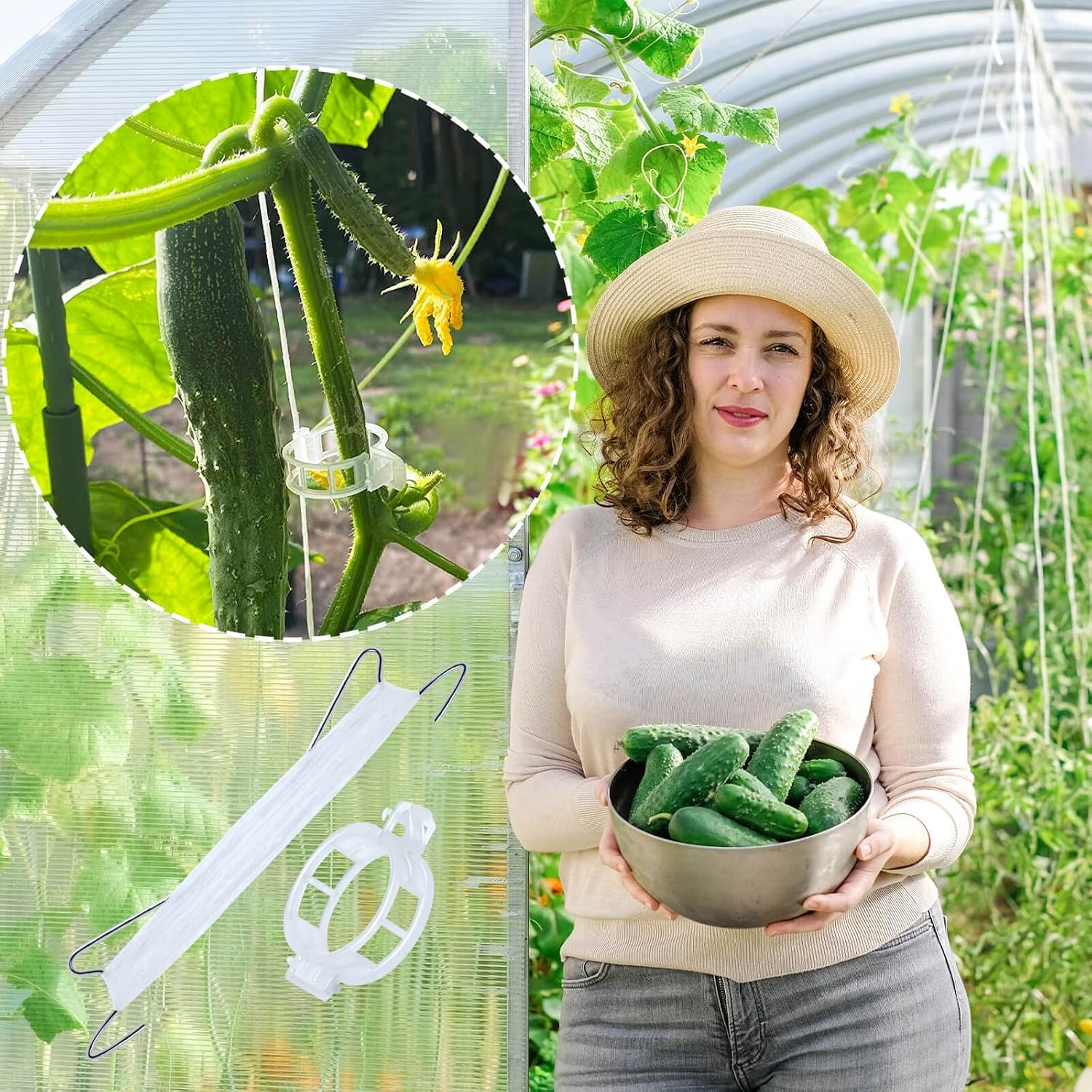 80Pcs Tomato Hooks with String, Support Hooks, Holder & Plant Support Clips with 33.3ft Twine to Prevent Pinching or