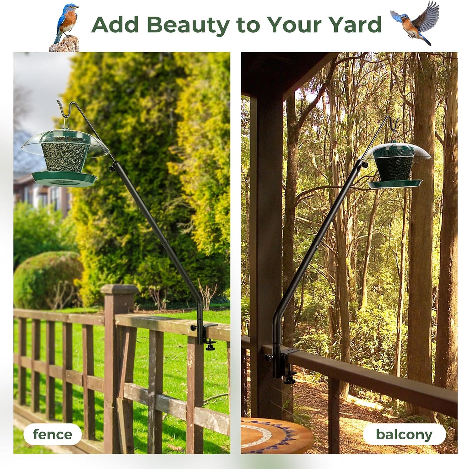 Kingsyard 2 Pack Heavy Duty Deck Hook, 27"-39" Adjustable Metal Deck Railing Hooks for Hanging Bird Feeders, Planters