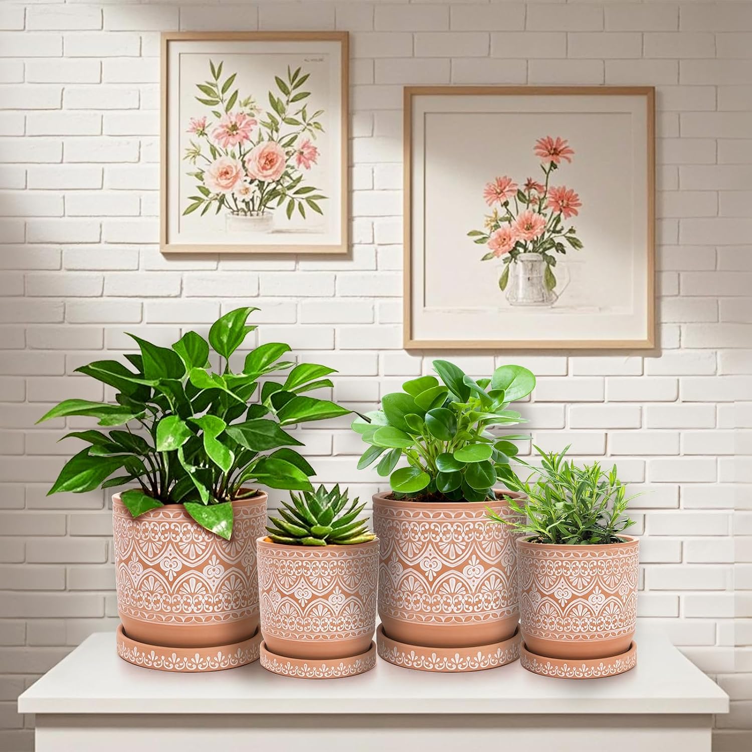 Set of 2 Terracotta Plant Pots 4 Inch 6 Inch, Small Medium Clay Planter Pot, Ceramic Cactus Flower Succulent Pot with
