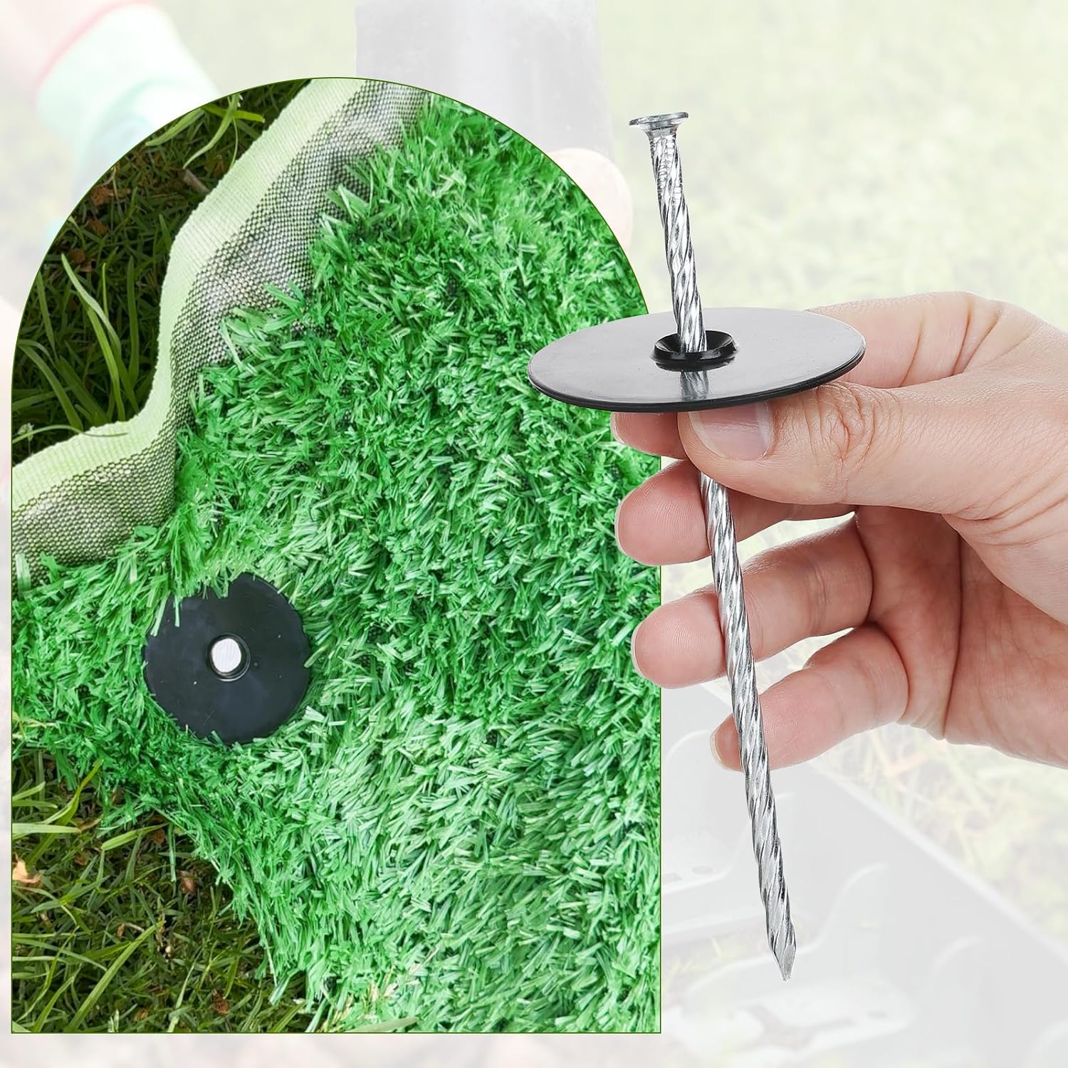 50 Sets Landscape Fabric Stakes with Gaskets 8 Inch Galvanized Spiral Turf Nails for Artificial Grass Garden