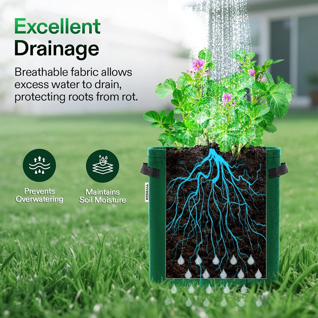 VIVOSUN 5-Pack 7 Gallon Potato Grow Bags, Roll-up Harvest Window | Easy Potato Harvesting, 300G Thick Nonwoven Fabric