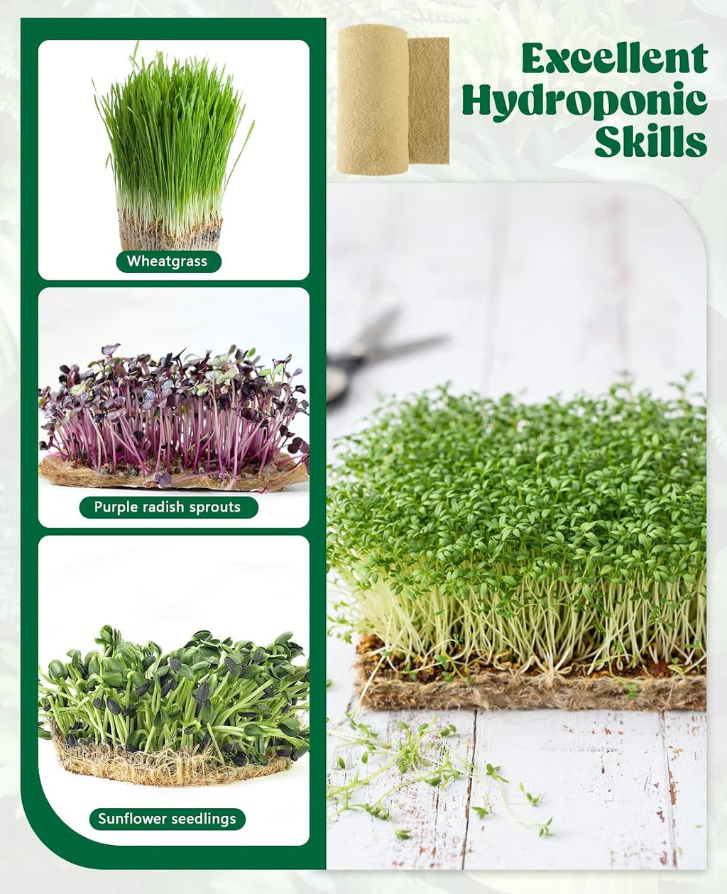 10"x197" Jute Microgreens Growing Mat, Hydroponic Sprout Pads for Wheatgrass Seed Trays